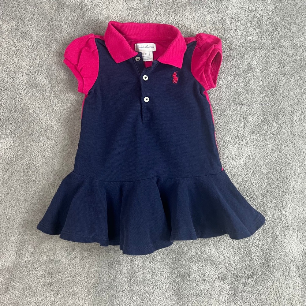 Ralph Lauren‎ Toddler Girls Tennis Dress Size 9M Navy Blue Pink